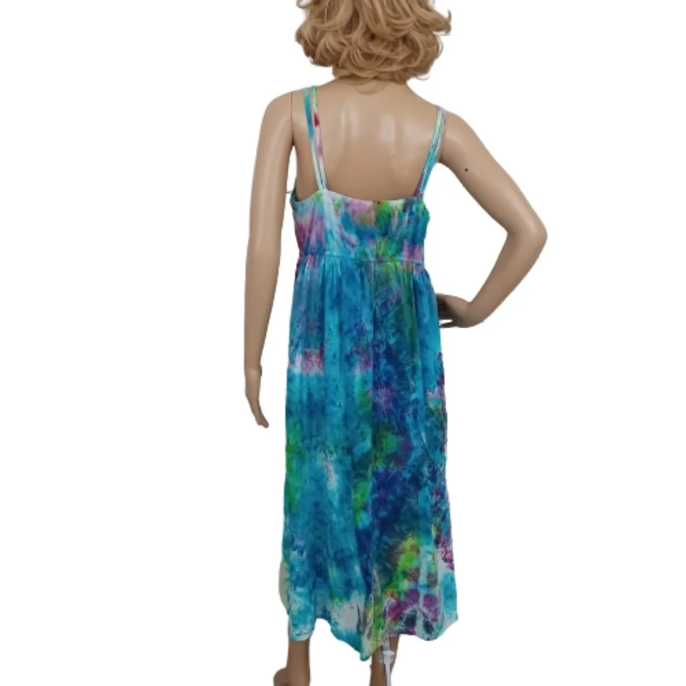 Dharma Trading Co Tie Dye Multicolor Summer Casual Sleeveless Maxi Dress Large